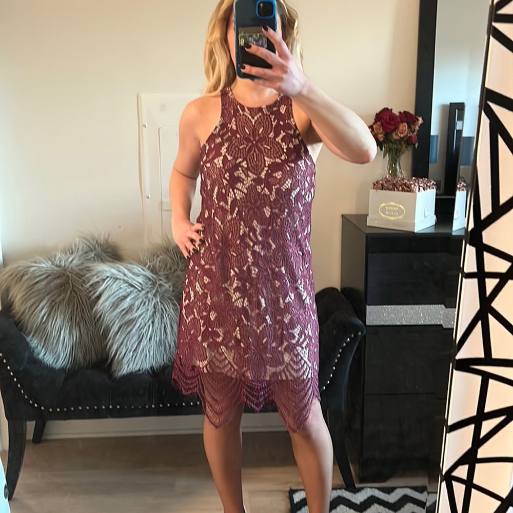 Express maroon and cream lace dress